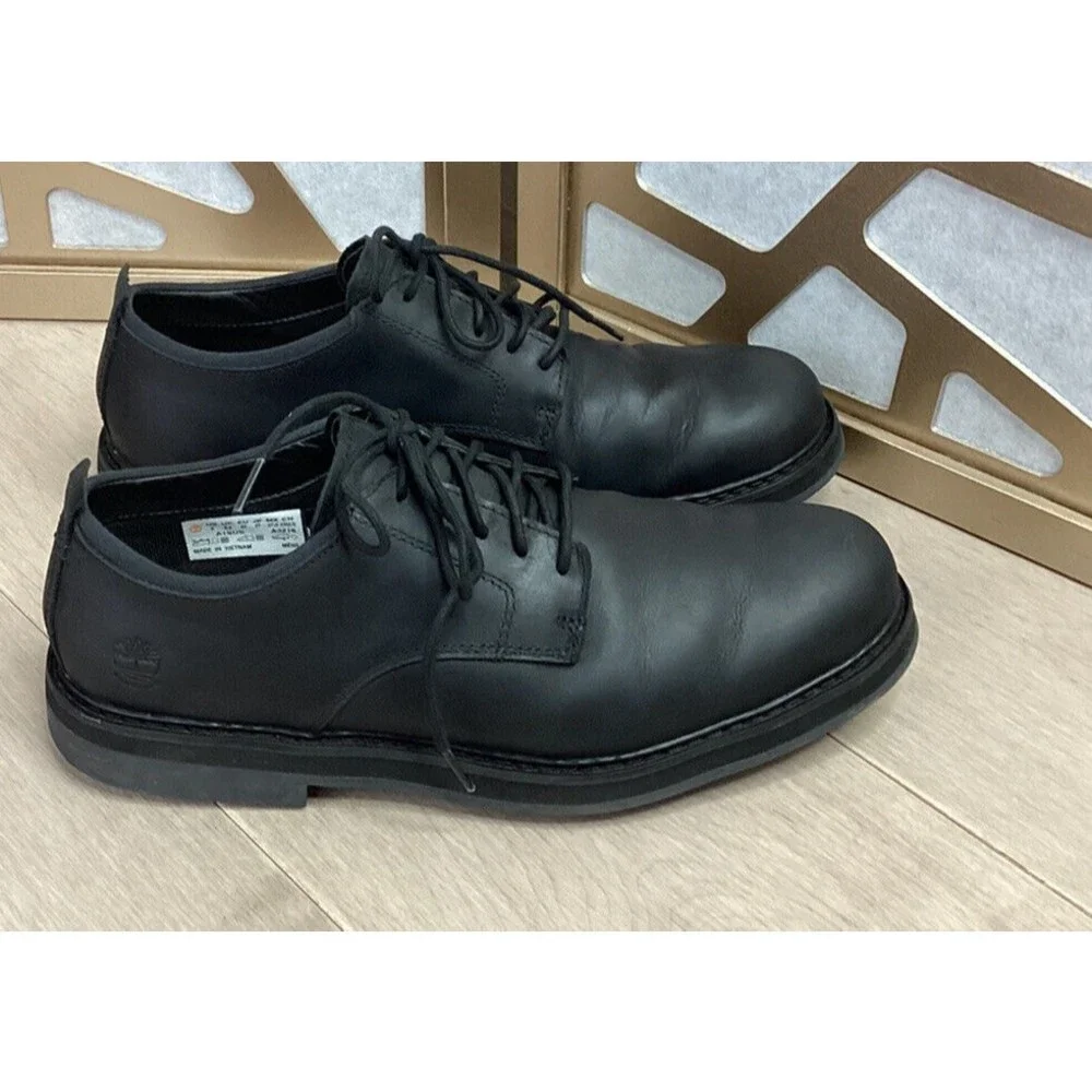 Timberland Squall Canyon Plain Toe Waterproof Oxford Black Leather Men 9 Shoes